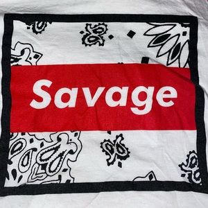 “Savage” white/red/black baseball tee